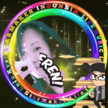 a picture of a woman in a rainbow colored circle that says indonesia live music