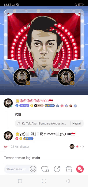 a screenshot of a fcd app with a man 's face on it