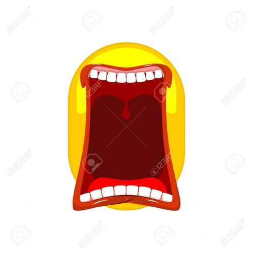 a cartoon screaming smiley face with its mouth open