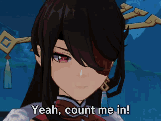 a girl in a video game says yeah count me in