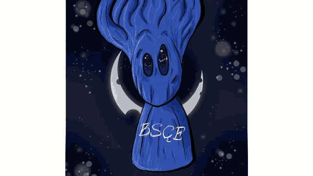 a cartoon drawing of a blue squid with the words bsqe written on it