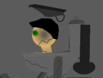 a drawing of a person sitting in a chair with a hat on