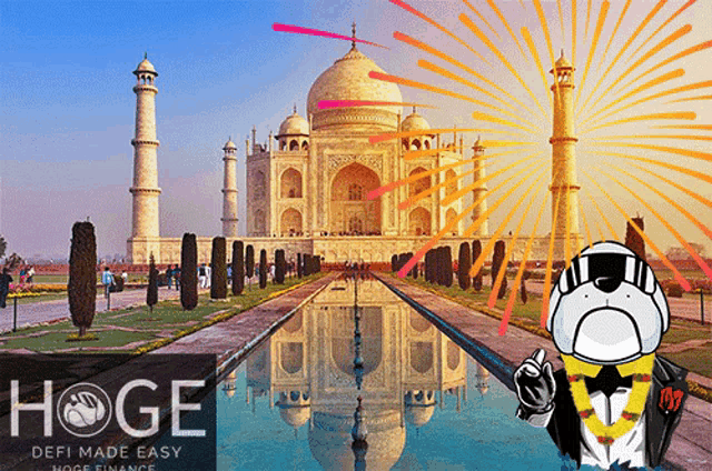 an advertisement for hoge defi made easy shows the taj mahal in india