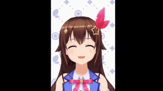 a close up of a anime girl with a star on her head