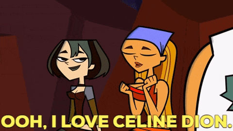 a cartoon says ooh i love celine dion on the screen