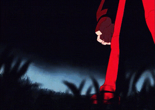 a cartoon drawing of a man with a huge red winged object on his back that says ' a '