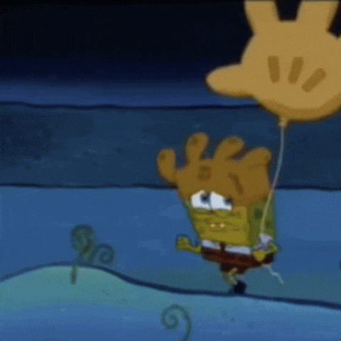 spongebob squarepants is holding a balloon in his hand in the water .
