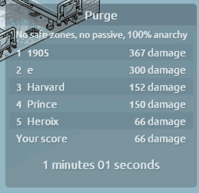 a screenshot of a video game that says purge on the top