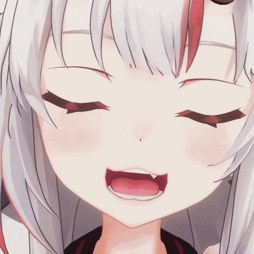 a close up of a anime girl with red eyes