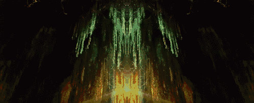 a colorful background with a green glowing arrow pointing to the right