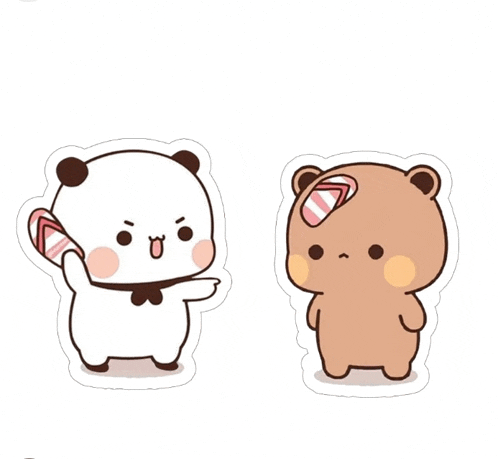 two cartoon bears are standing next to each other and one has a bandage on its head