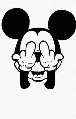 mickey mouse is covering his eyes with his hands and giving the middle finger