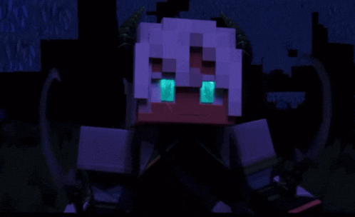 two minecraft characters are standing next to each other in a dark room .