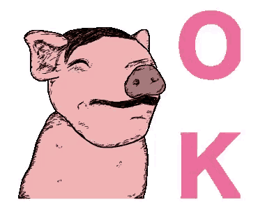 a drawing of a pig with a mustache and a letter k