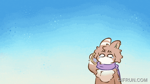 a cartoon drawing of a dog wearing a scarf with the website gifrun.com visible