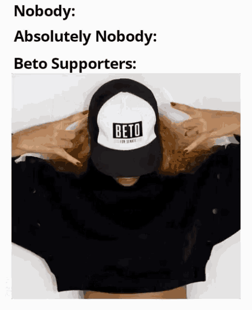 a woman wearing a hat that says beto
