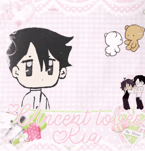 a valentine 's day card with a drawing of a boy and the words vincent love ria