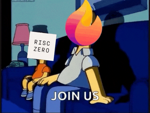 a cartoon character with a sign that says risc zero on it