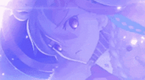 a close up of a person 's face with a purple background