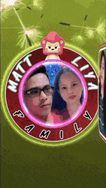 a man and a girl are in a circle with matt and lilya written on it