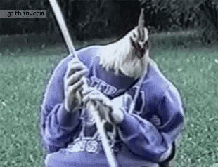a person in a purple sweatshirt is holding a baseball bat in their hands .