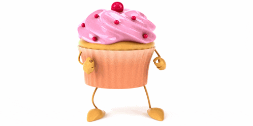 a cupcake with arms and legs is pointing at the letters t l and d