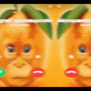 two orangutans with red lips and glasses on
