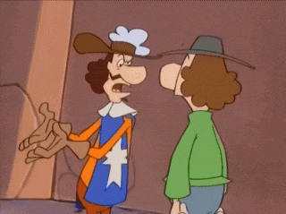 two cartoon characters are standing next to each other and one is wearing a cowboy hat