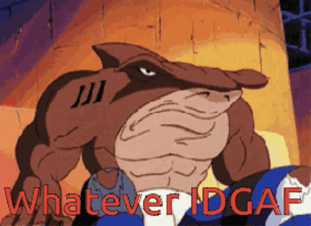 a cartoon of a shark with the words whatever idgaf below it