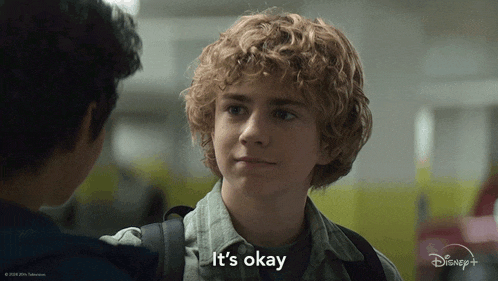 a boy with curly hair says it 's okay while talking to another boy