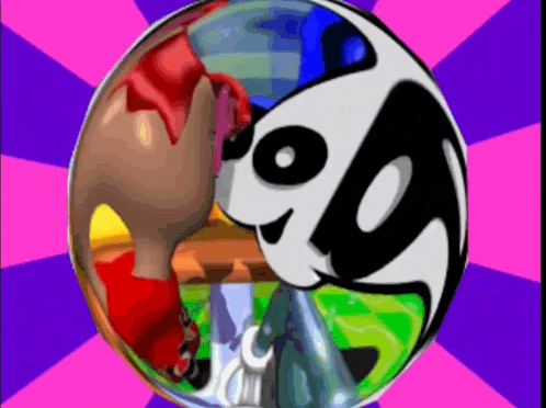 a cartoon drawing of a panda in a sphere