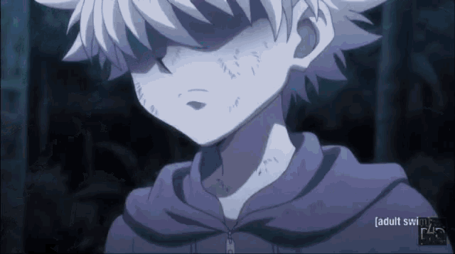 a close up of a person 's face with the words adult swim on the bottom left