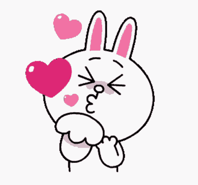a cartoon bunny is blowing a kiss with a pink heart above its head