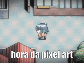 a pixel art drawing of a girl with the words hora da pixel art above her