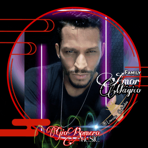 a picture of a man in a circle with the words family amor magico