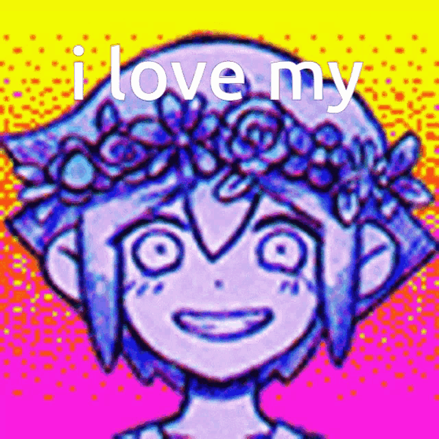 a cartoon of a girl with a flower crown on her head and the words i love my