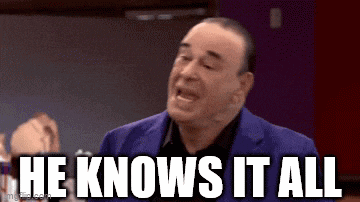 a man in a blue suit says he knows it all
