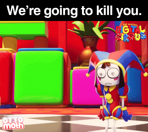 a cartoon of a jester with the words we 're going to kill you behind him