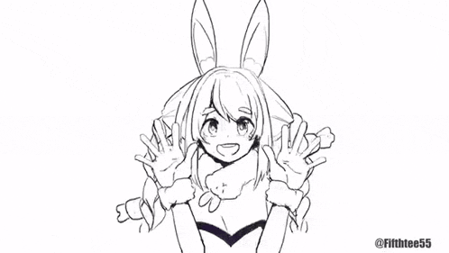 a black and white drawing of a girl with bunny ears