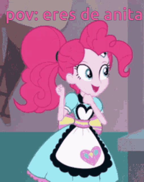 pinkie pie from my little pony equestria girls is wearing a blue dress and apron