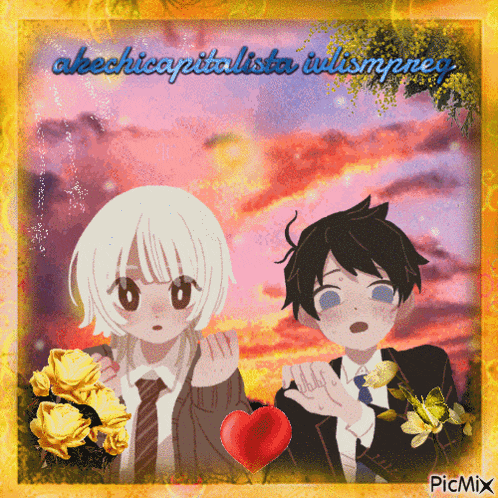 a boy and a girl are standing next to each other on a picture that says picmix on the bottom right