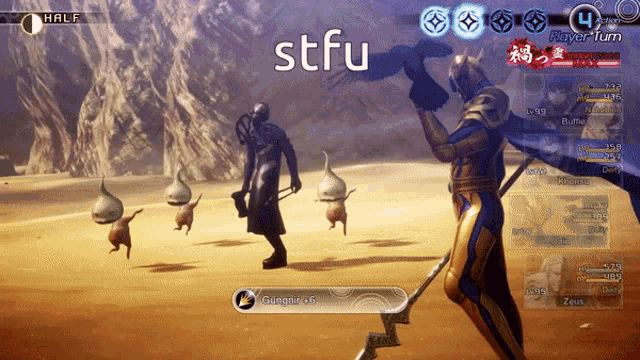 a screenshot of a video game with the word stfu on the bottom