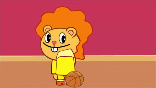 a cartoon character with orange hair is holding a basketball in his hand