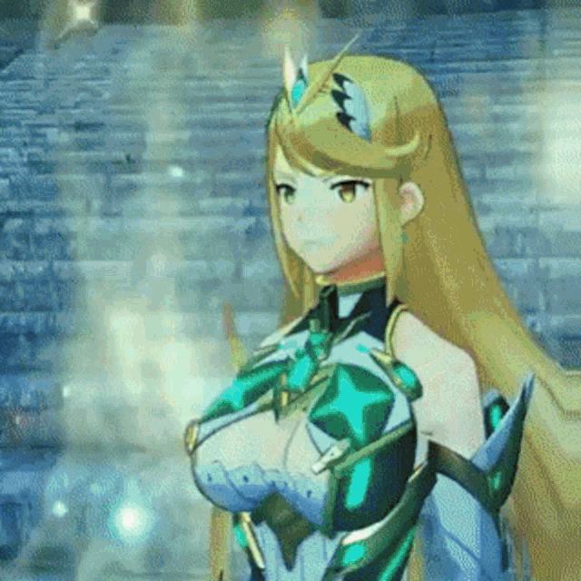 a cartoon character with long blonde hair and a crown on her head is standing in front of a staircase .