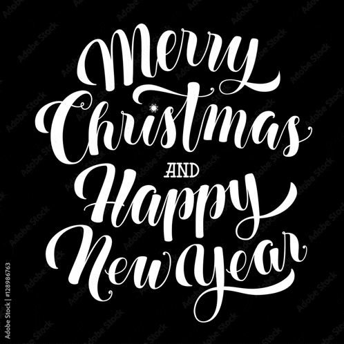 merry christmas and happy new year written in white on a black background
