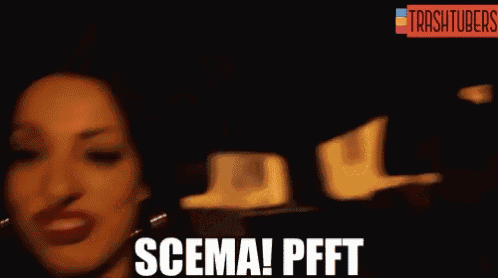 a woman is making a funny face with the words scena ! pfft on the bottom