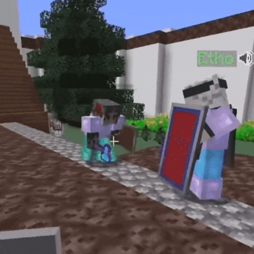 a screenshot of a video game shows a person holding a shield and a sword