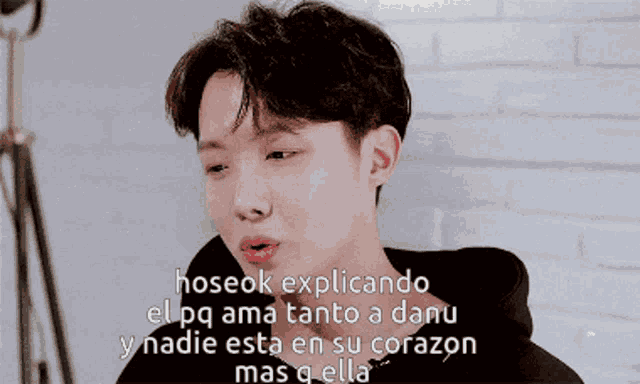 a close up of a person 's face with a caption that says hoseok explicando