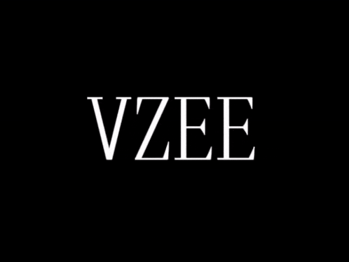 a black background with white letters that says vzee