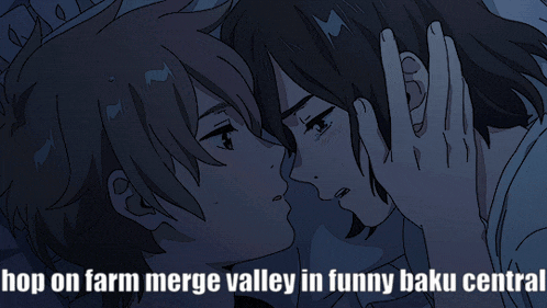 a picture of two people kissing with the caption " hop on farm merge valley in funny baku central "